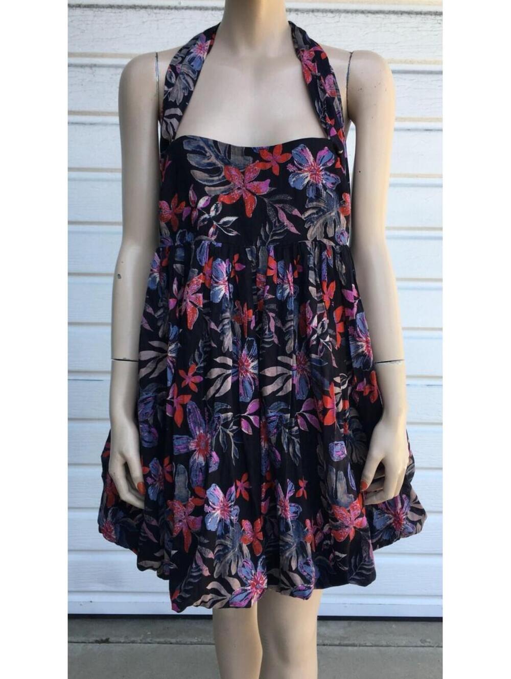 NWT Free People Black Floral Mai Tai Bubble-Hem Convertible Mini-Dress Size M - Picture 1 of 9